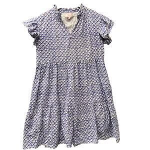 Hampton House Dress Womens Large Coastal Boho Cottage Cotton Blue Geometric